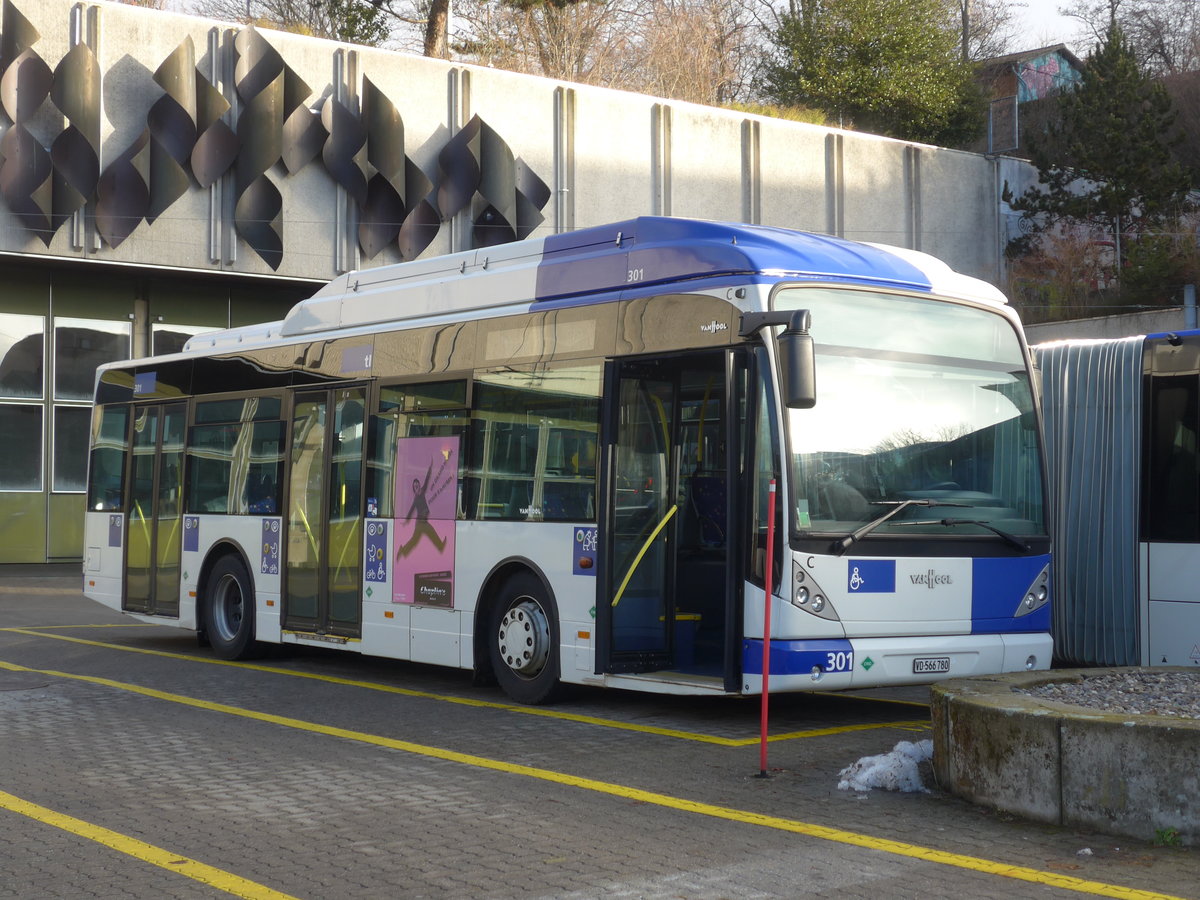 (187'124) - TL Lausanne - Nr. 301/VD 566'780 - Van Hool am 23. Dezember 2017 in Lausanne, Dpt Borde