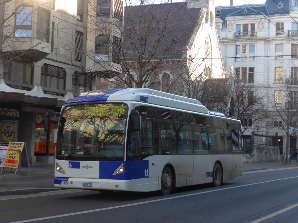 (187'148) - TL Lausanne - Nr. 302/VD 566'782 - Van Hool am 23. Dezember 2017 in Lausanne, Chauderon