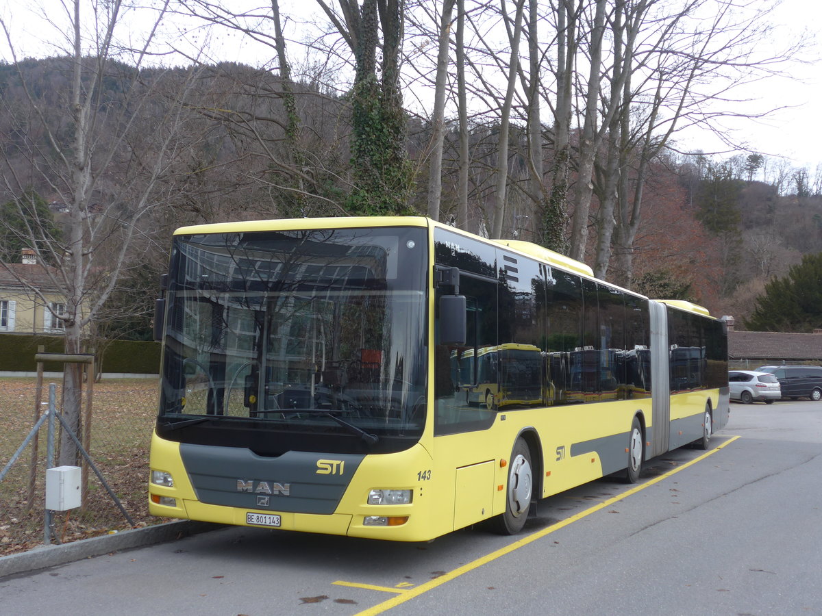 (187'661) - STI Thun - Nr. 143/BE 801'143 - MAN am 2. Januar 2018 bei der Schifflndte Thun