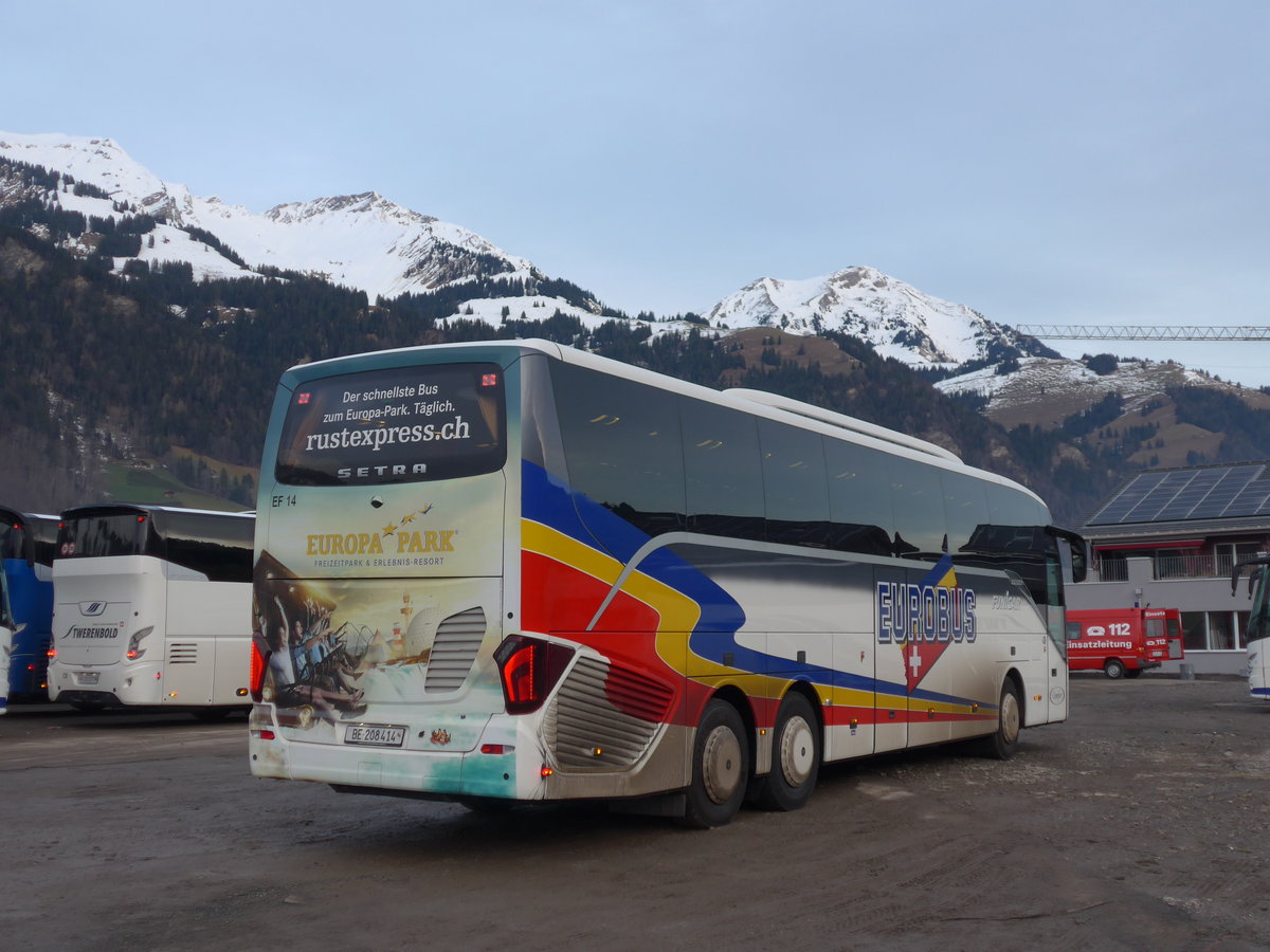 (187'702) - Funi-Car, Biel - Nr. 14/BE 208'414 - Setra am 7. Januar 2018 in Frutigen, Flugplatz