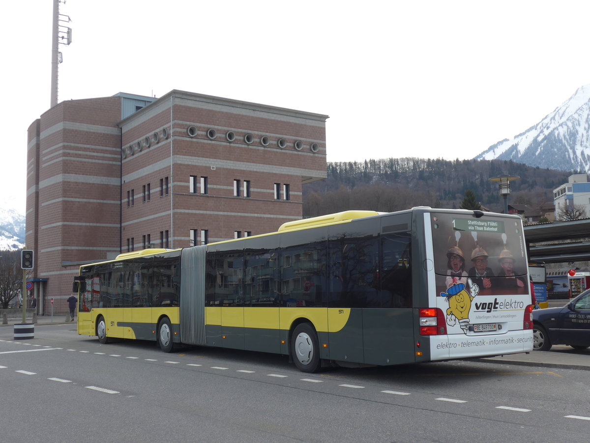 (188'222) - STI Thun - Nr. 700/BE 849'700 - MAN am 4. Februar 2018 beim Bahnhof Spiez