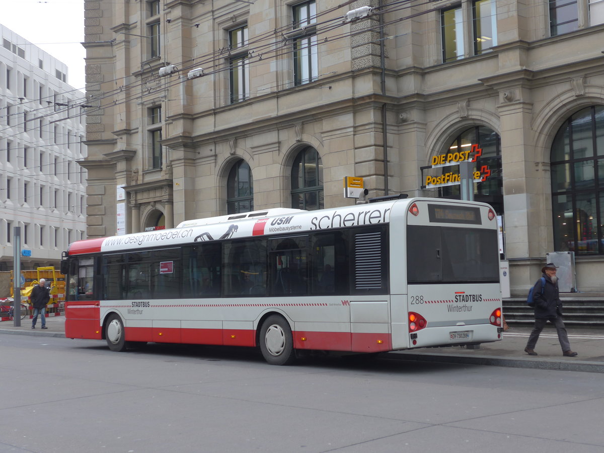 (188'344) - SW Winterthur - Nr. 288/ZH 730'288 - Solaris am 8. Februar 2018 beim Hauptbahnhof Winterthur