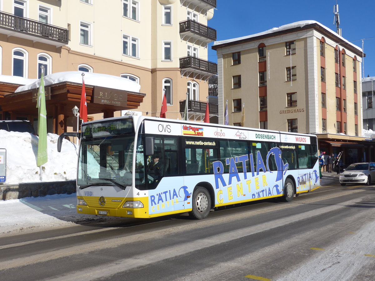 (188'496) - VBD Davos - Nr. 4/GR 51'225 - Mercedes am 13. Februar 2018 beim Bahnhof Davos Dorf