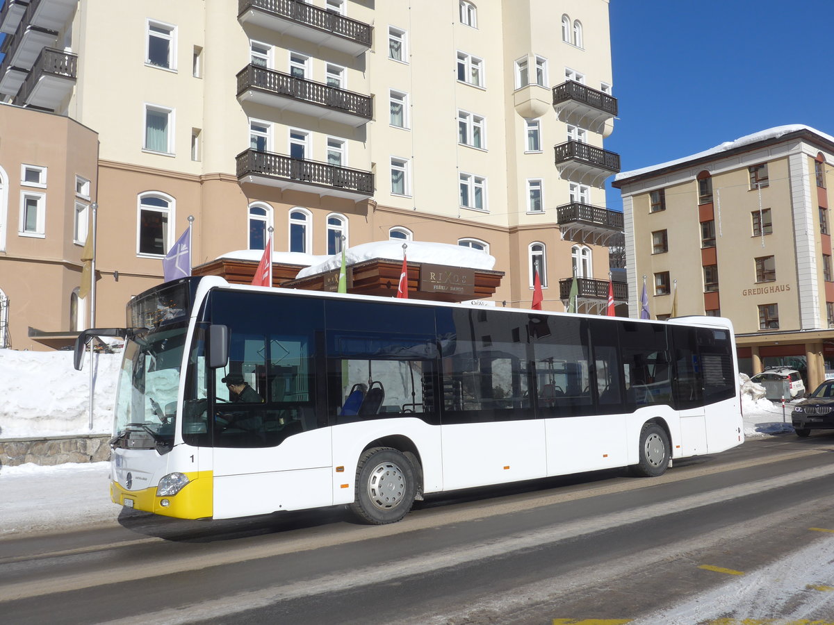 (188'522) - VBD Davos - Nr. 1/GR 1858 - Mercedes am 13. Februar 2018 beim Bahnhof Davos Dorf