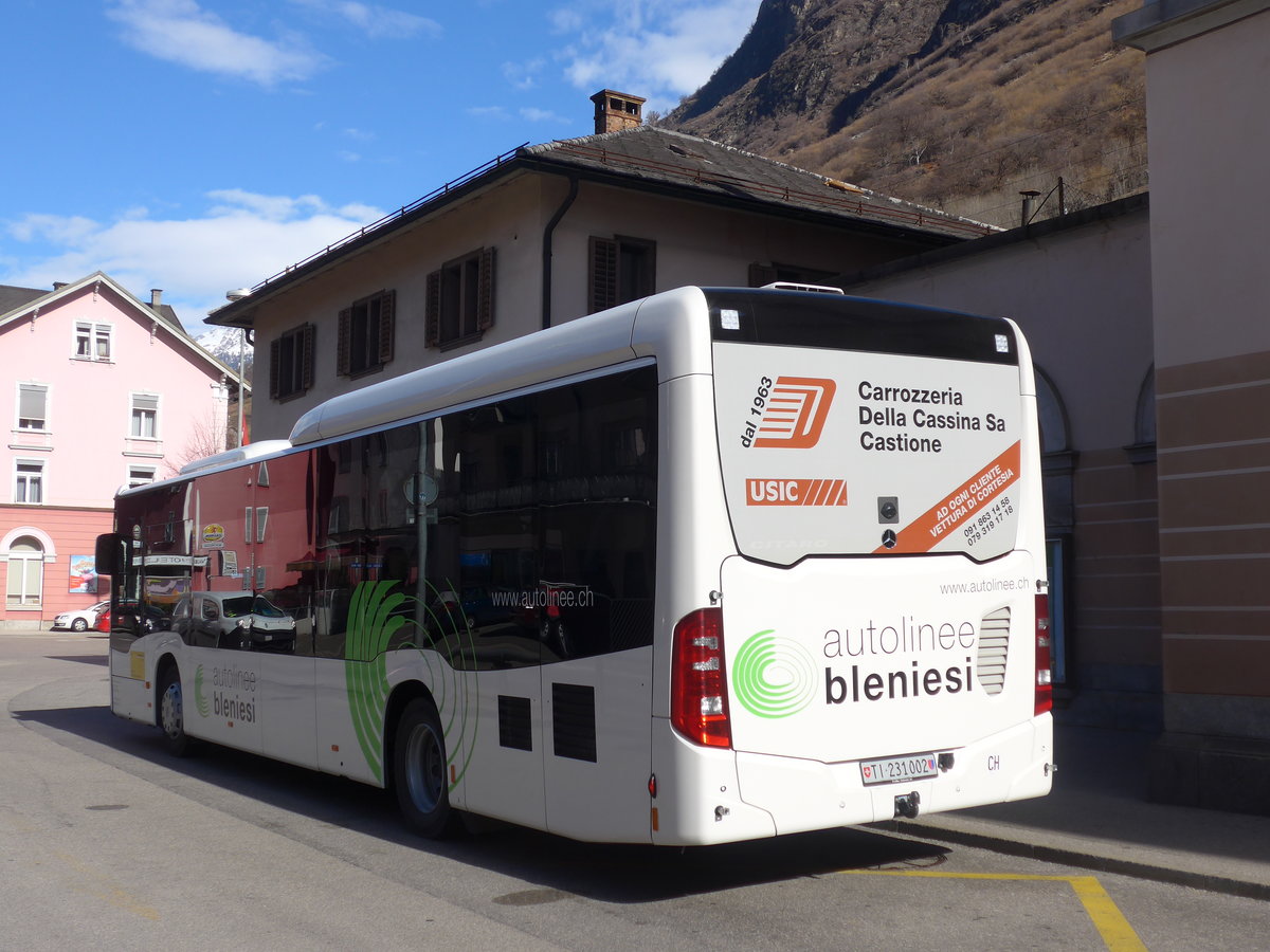 (188'591) - ABl Biasca - Nr. 2/TI 231'002 - Mercedes (ex Nr 23) am 14. Februar 2018 beim Bahnhof Biasca