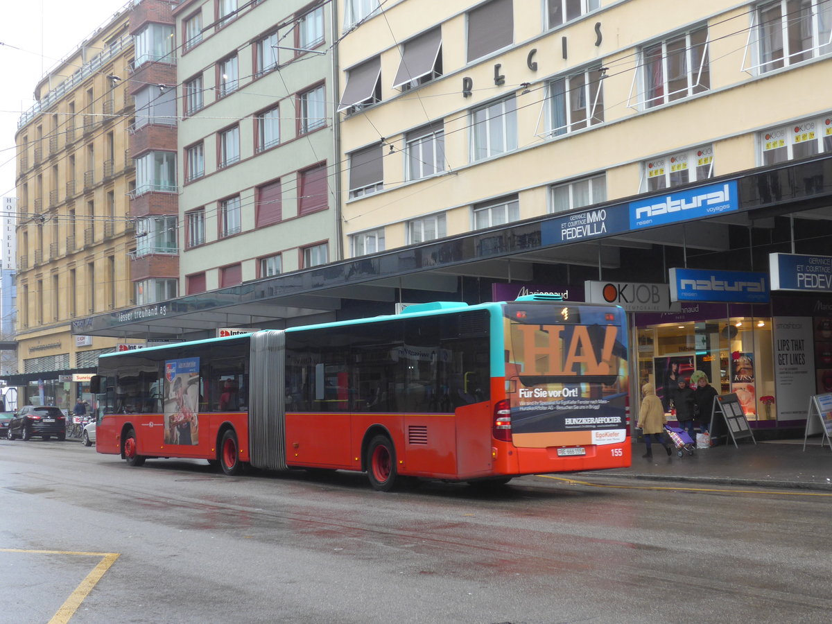 (188'664) - VB Biel - Nr. 155/BE 666'155 - Mercedes am 15. Februar 2018 beim Bahnhof Biel