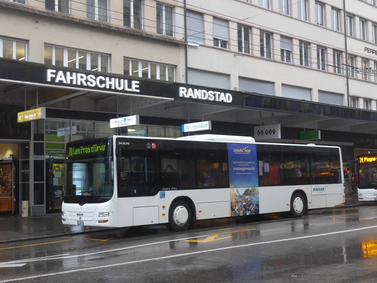 (188'740) - Funi-Car, Biel - Nr. 7/BE 56'807 - MAN am 15. Februar 2018 beim Bahnhof Biel