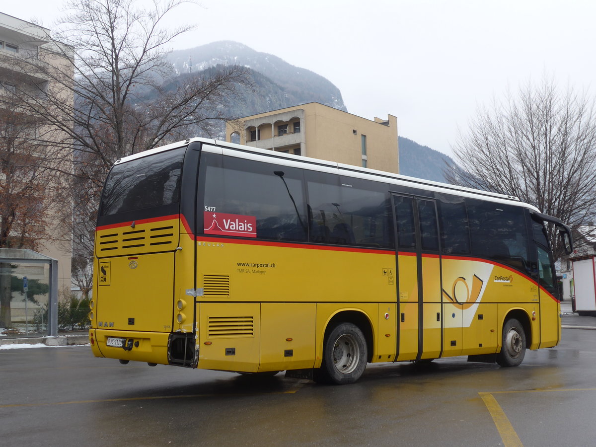 (189'031) - TMR Martigny - Nr. 127/VS 1110 - MAN/Beulas am 3. Mrz 2018 beim Bahnhof Martigny