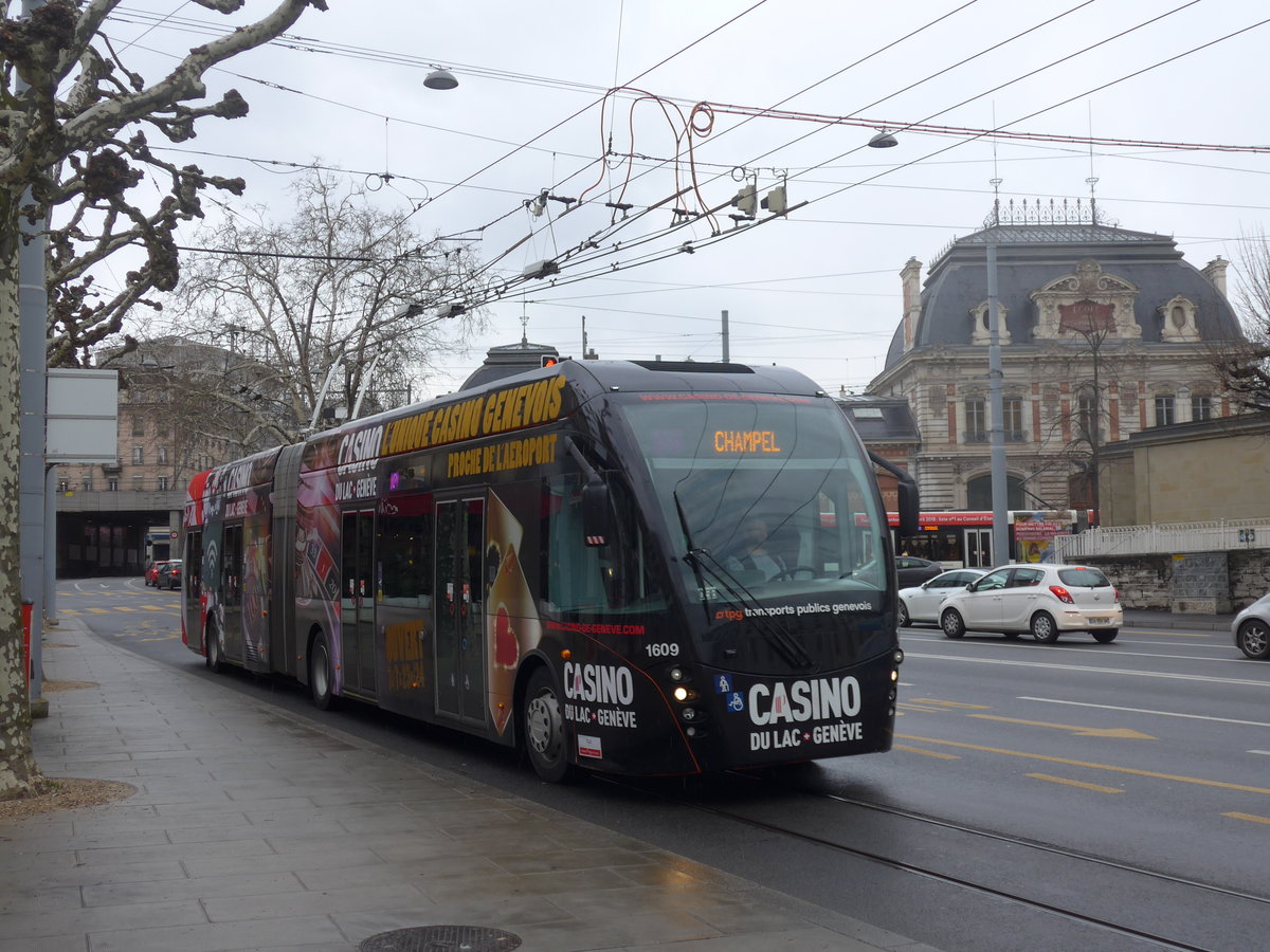 (189'168) - TPG Genve - Nr. 1609 - Van Hool Gelenktrolleybus am 12. Mrz 2018 in Genve, Place des Vingt-Deux-Cantons