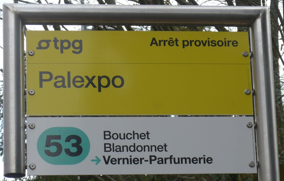 (189'262) - tpg-Haltestellenschild - Genve, Palexpo - am 12. Mrz 2018
