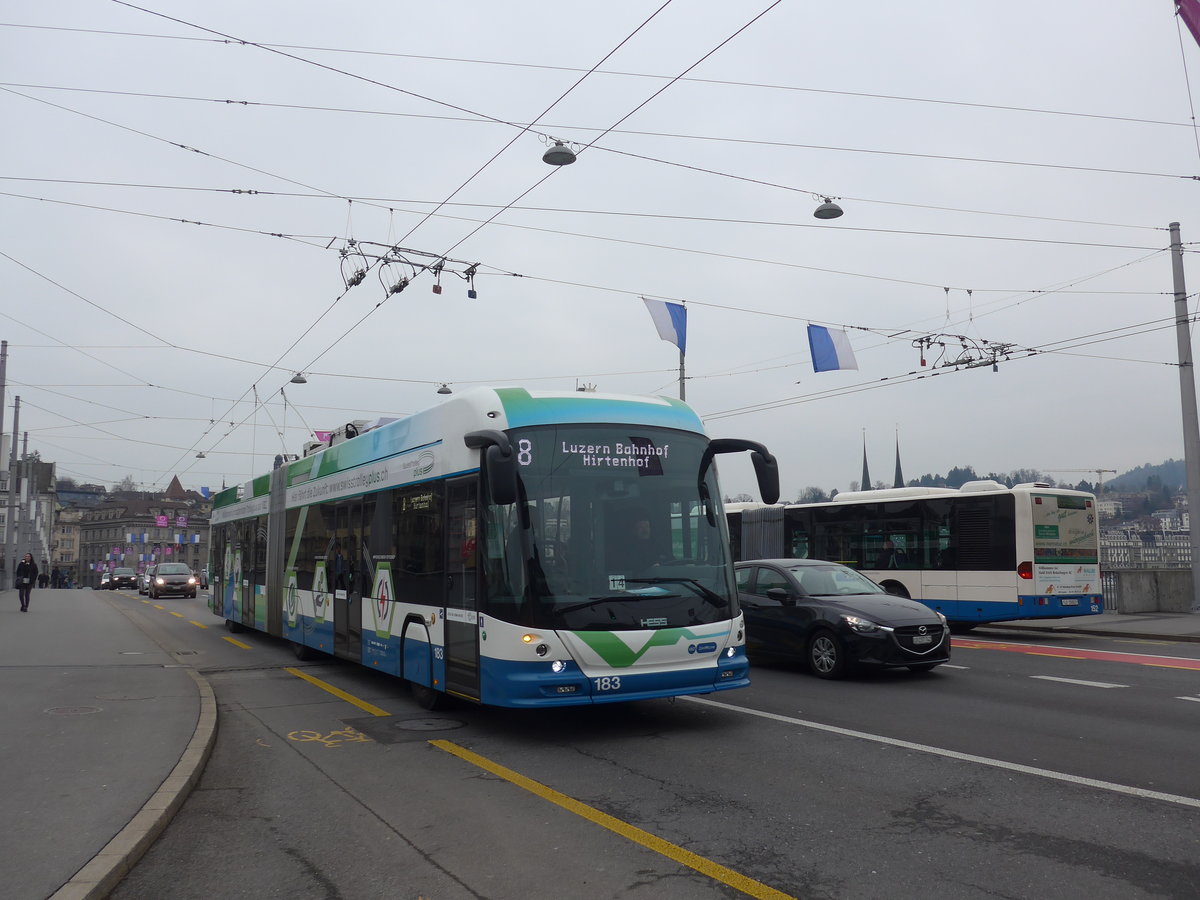 (189'344) - VBZ Zrich - Nr. 183 - Hess/Hess Gelenktrolleybus am 17. Mrz 2018 in Luzern, Bahnhofbrcke (Einsatz VBL)