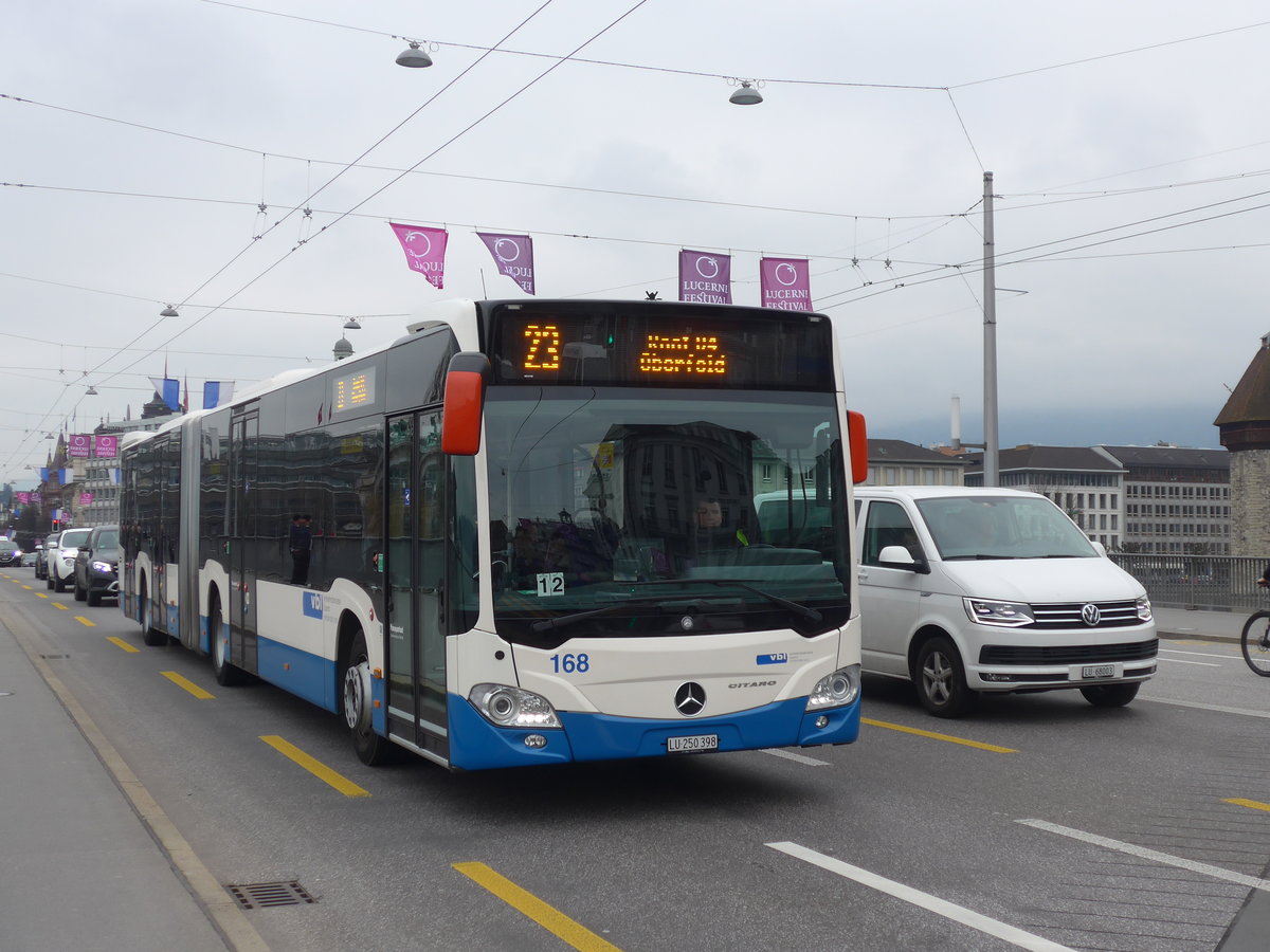 (189'364) - VBL Luzern - Nr. 168/LU 250'398 - Mercedes am 17. Mrz 2018 in Luzern, Bahnhofbrcke