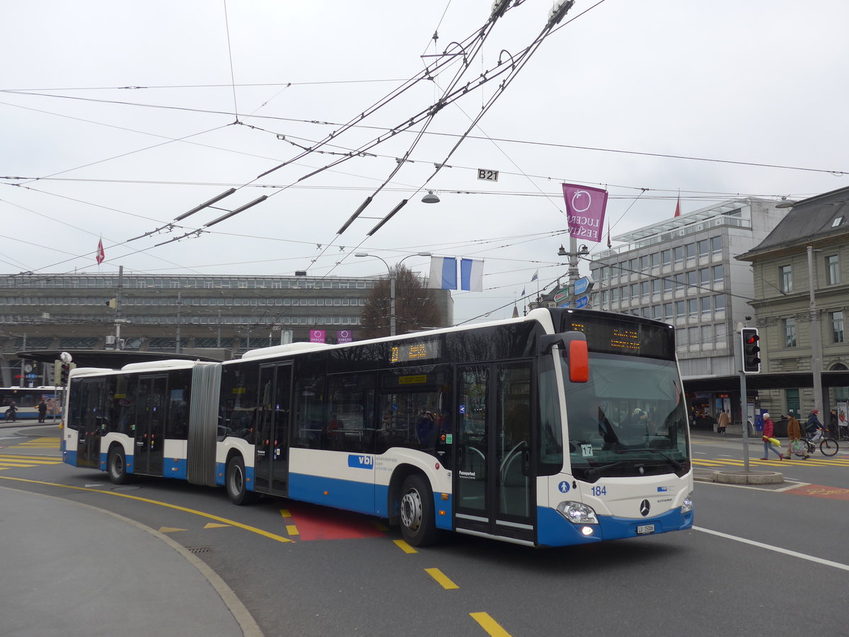 (189'394) - VBL Luzern - Nr. 184/LU 15'006 - Mercedes am 17. Mrz 2018 beim Bahnhof Luzern