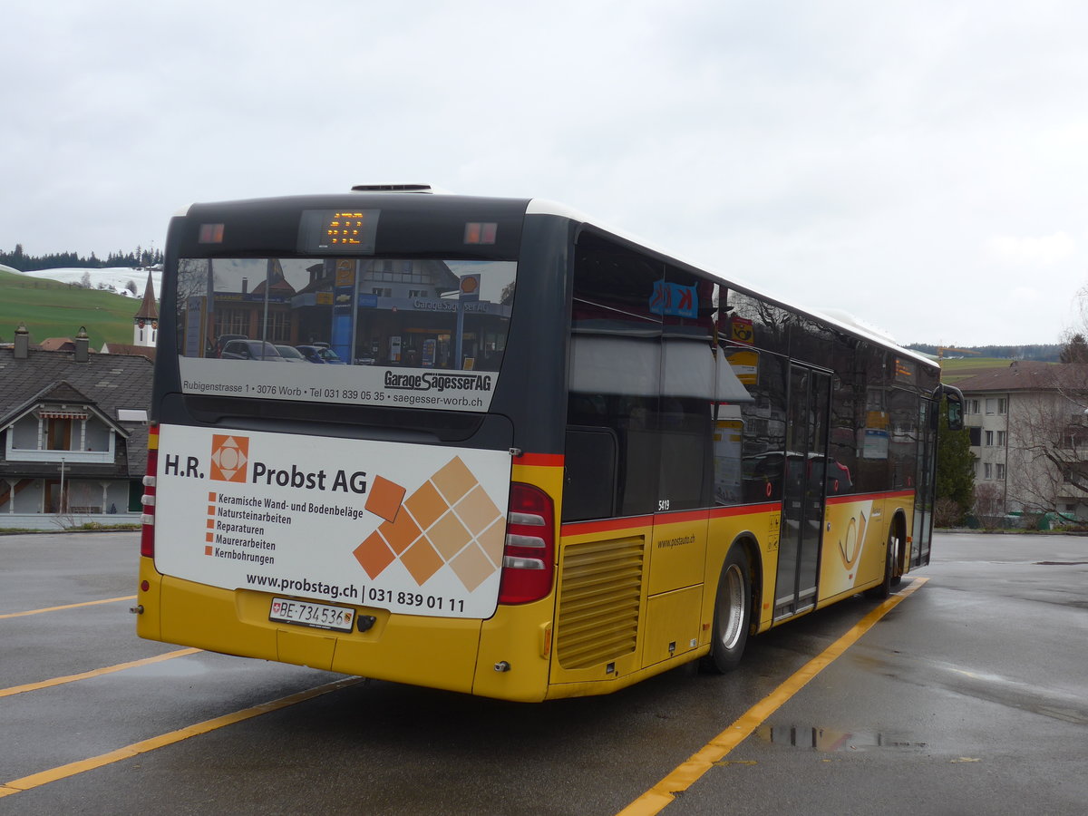 (189'795) - PostAuto Bern - Nr. 536/BE 734'536 - Mercedes am 1. April 2018 beim Bahnhof Biglen