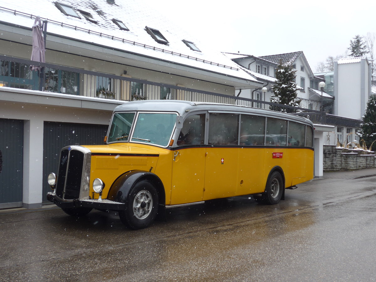 (189'806) - Schlapp, Cottens - FR 300'537 - Saurer/Saurer (ex SATEG, Lausanne; ex P 23'086; ex P 2138) am 1. April 2018 in Emmenmatt, Moosegg