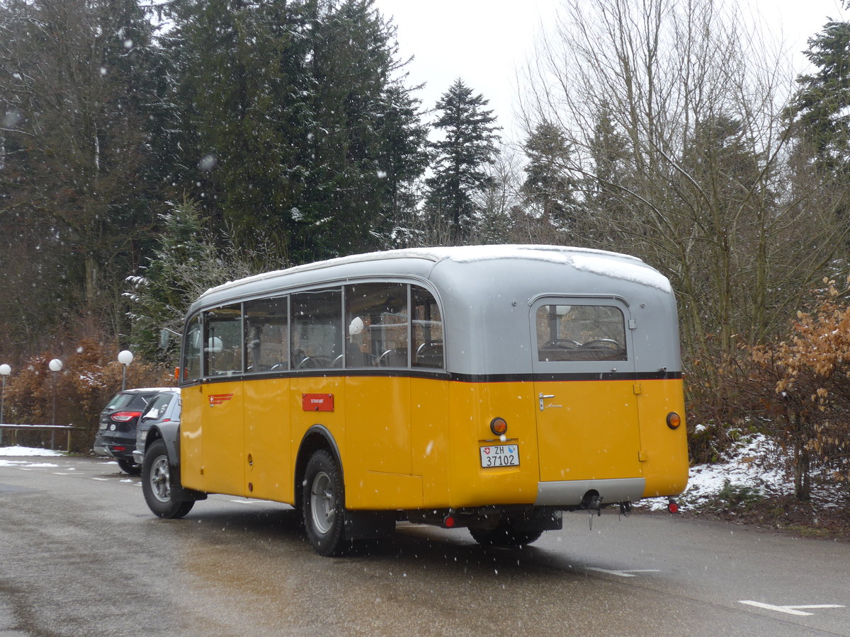 (189'810) - Wolleb, Embrach - ZH 37'102 - Saurer/R&J (ex Capaul, Feldmeilen; ex M+79'518; ex P 23'067) am 1. April 2018 in Emmenmatt, Moosegg