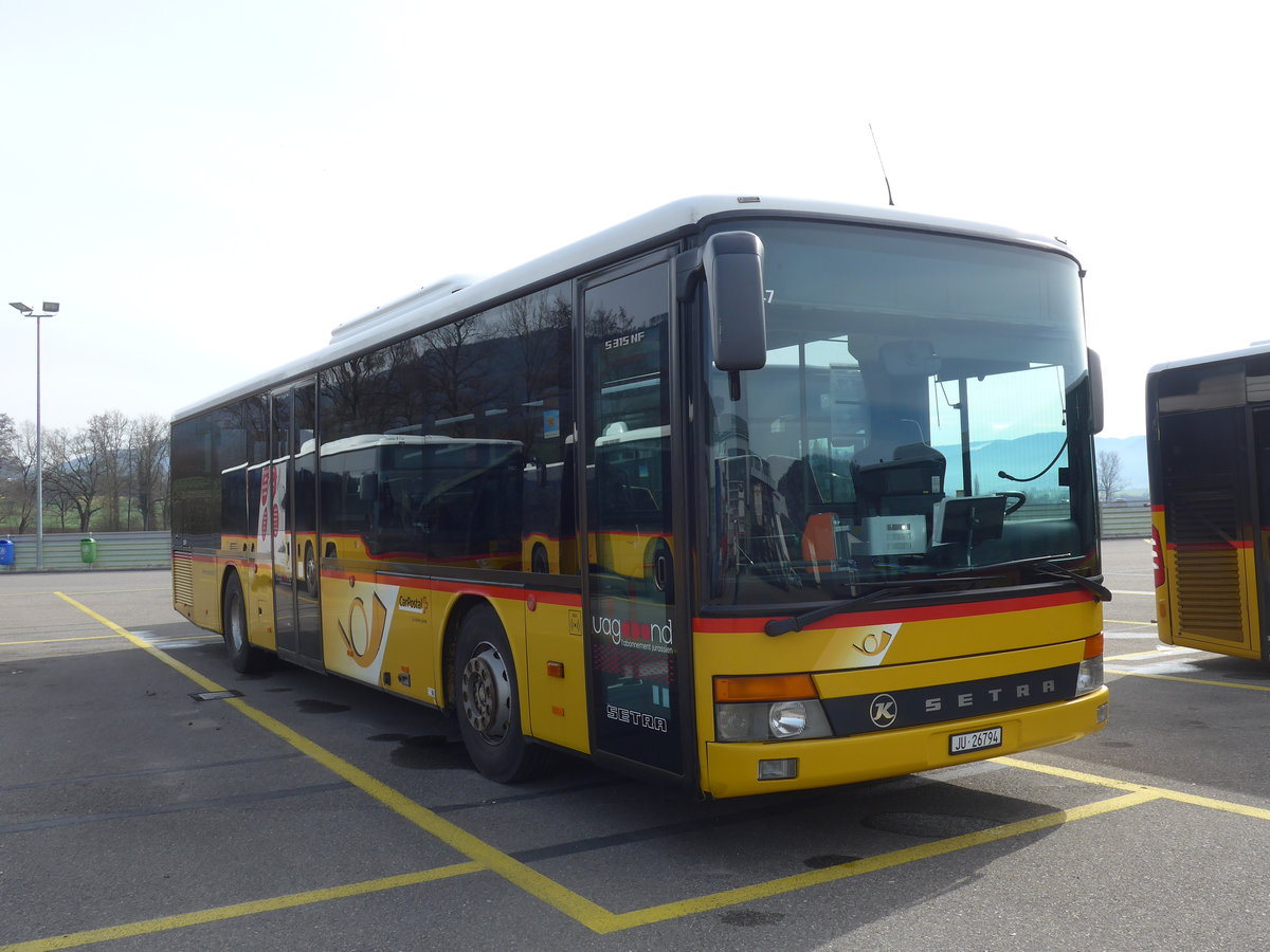 (189'890) - CarPostal Ouest - JU 26'794 - Setra (ex Nr. 28) am 2. April 2018 in Develier, Parkplatz