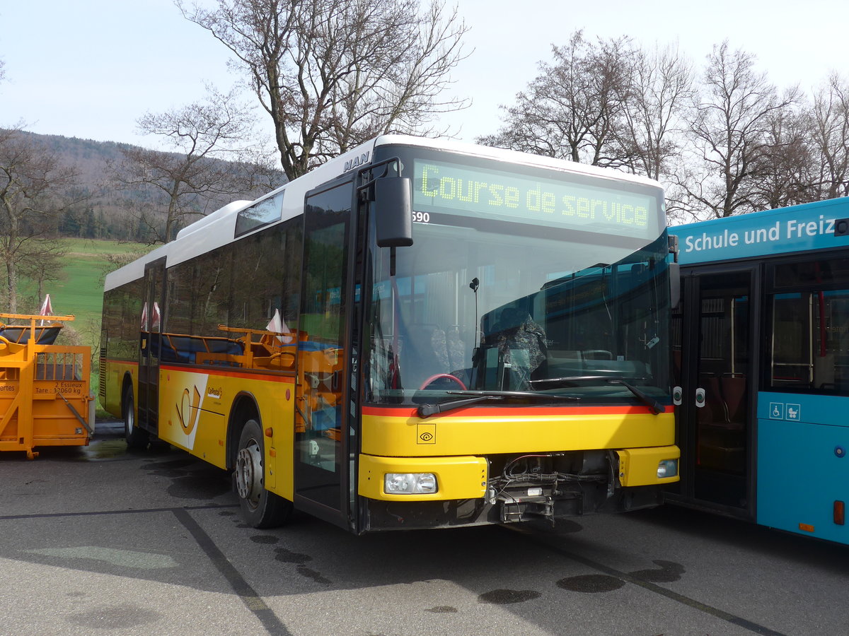 (189'898) - CarPostal Ouest - MAN (ex P 25'585) am 2. April 2018 in Develier, Parkplatz