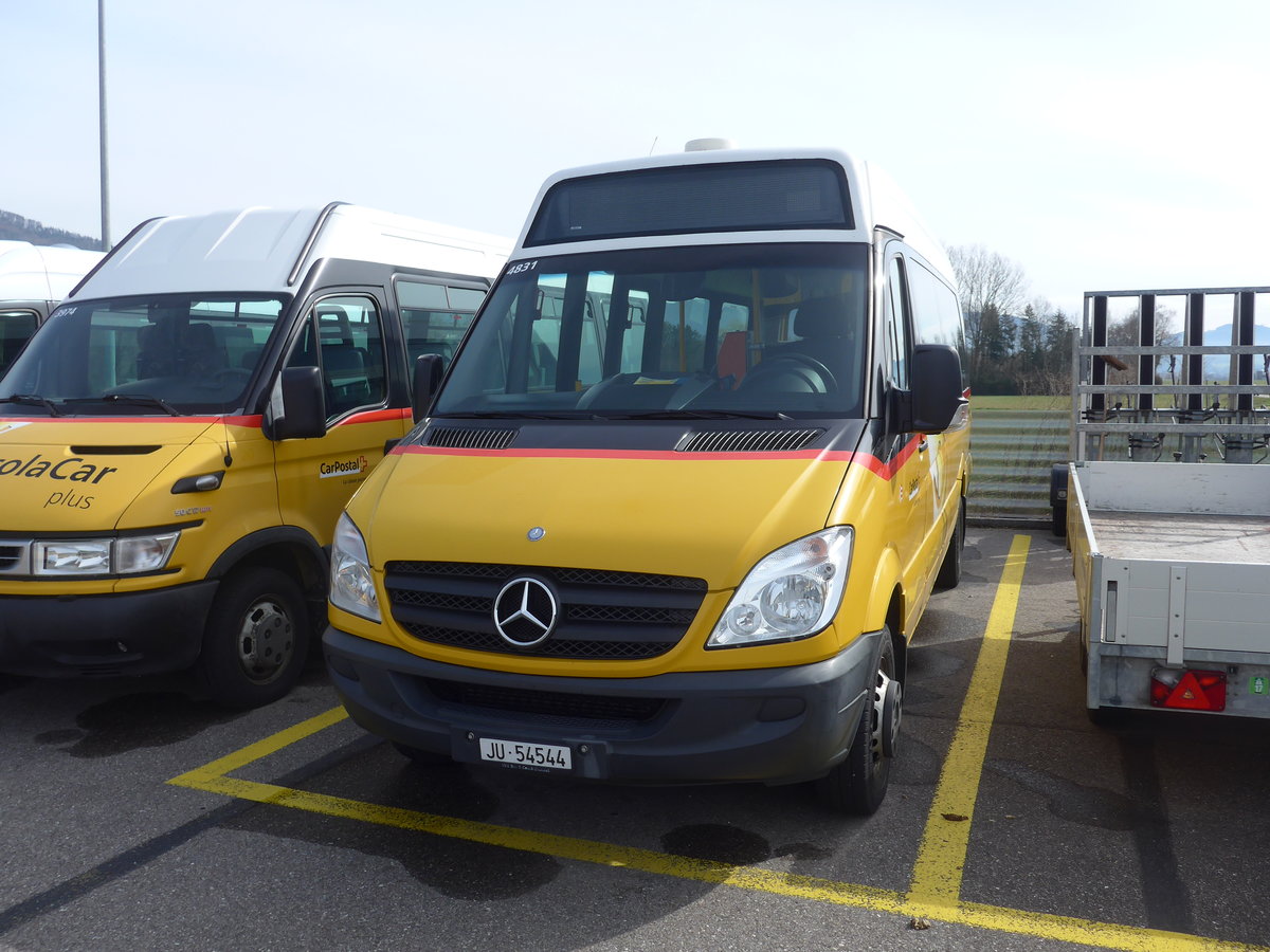 (189'913) - CarPostal Ouest - JU 54'544 - Mercedes (ex Nr. 41) am 2. April 2018 in Develier, Parkplatz