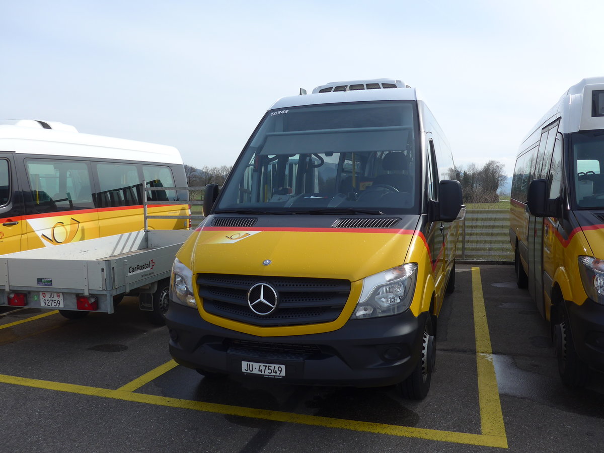 (189'914) - CarPostal Ouest - JU 47'549 - Mercedes (ex Nr. 2) am 2. April 2018 in Develier, Parkplatz