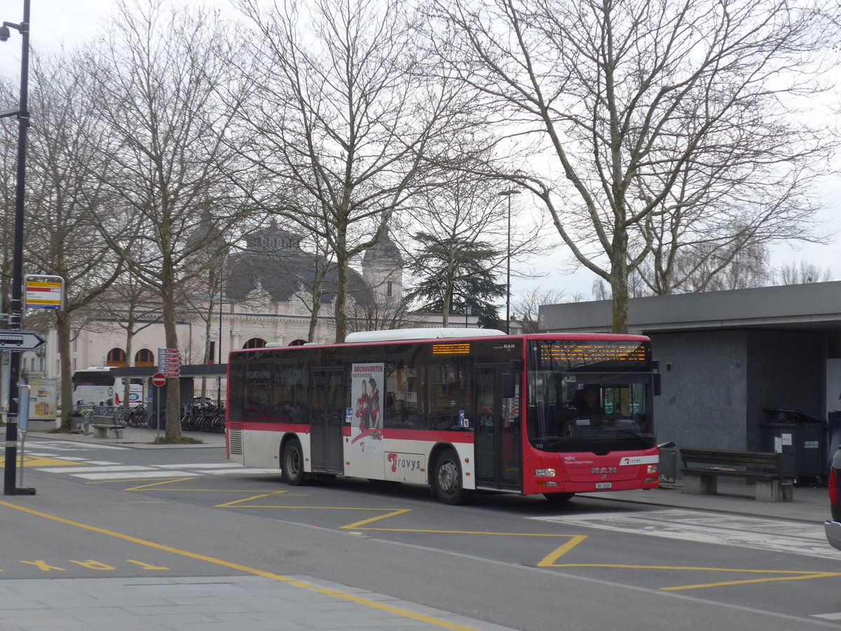 (189'985) - TRAVYS Yverdon - Nr. 110/VD 1419 - MAN am 2. April 2018 beim Bahnhof Yverdon