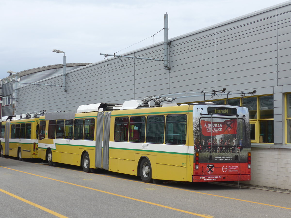 (189'987) - transN, La Chaux-de-Fonds - Nr. 117 - NAW/Hess Gelenktrolleybus (ex TN Neuchtel Nr. 117) am 2. April 2018 in Marin, Dpt