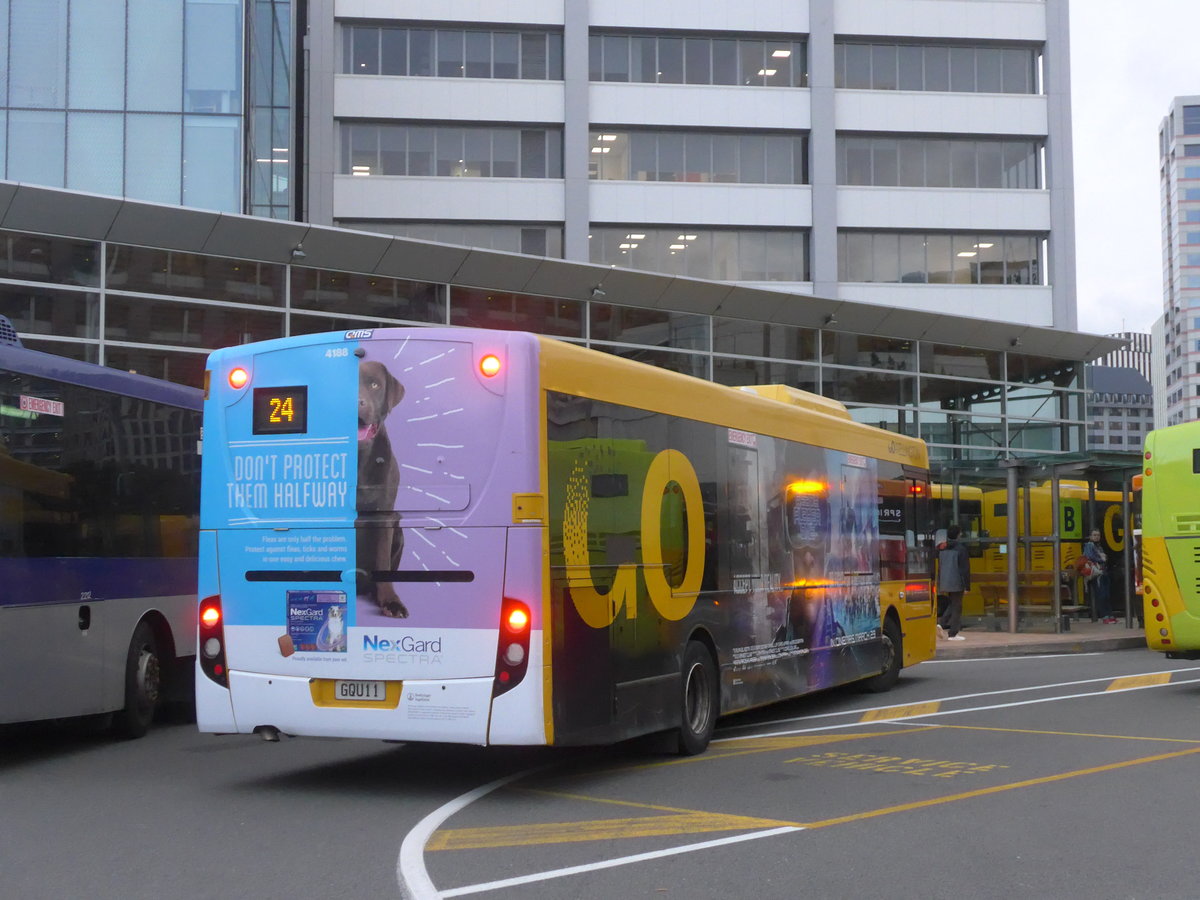 (191'817) - GO Wellington - Nr. 4188/GQU11 - Alexander Dennis/KiwiBus am 27. April 2018 beim Bahnhof Wellington