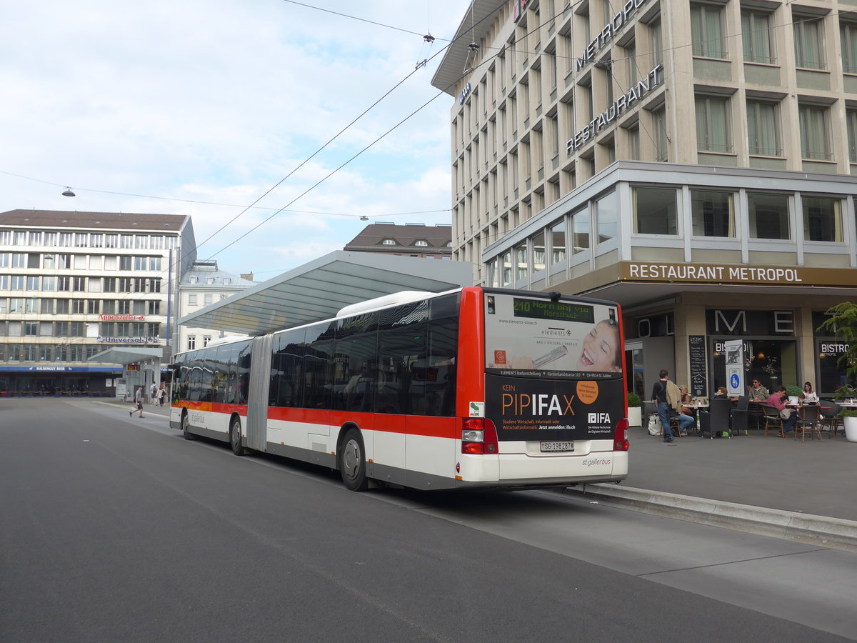 (192'798) - St. Gallerbus, St. Gallen - Nr. 287/SG 198'287 - MAN am 5. Mai 2018 beim Bahnhof St. Gallen