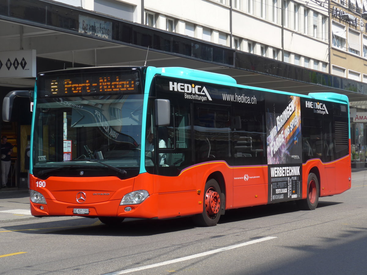 (192'811) - VB Biel - Nr. 190/BE 821'190 - Mercedes am 6. Mai 2018 beim Bahnhof Biel