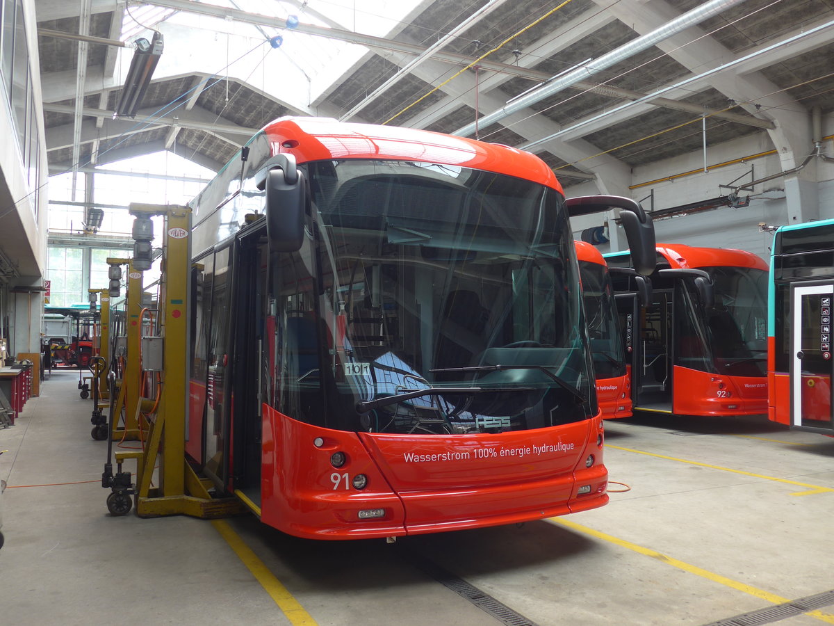 (192'815) - VB Biel - Nr. 91 - Hess/Hess Gelenktrolleybus am 6. Mai 2018 in Biel, Depot