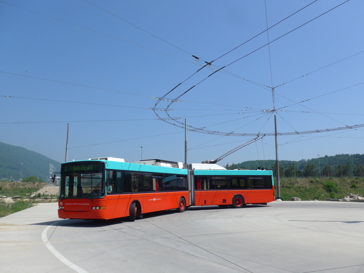 (192'855) - VB Biel - Nr. 83 - NAW/Hess Gelenktrolleybus am 6. Mai 2018 in Biel, Stadien