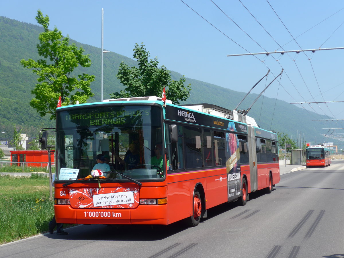 (192'861) - VB Biel - Nr. 84 - NAW/Hess Gelenktrolleybus am 6. Mai 2018 in Biel, Stadien