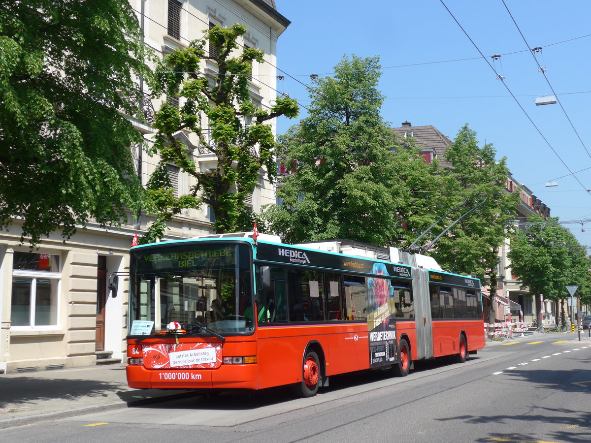 (192'864) - VB Biel - Nr. 84 - NAW/Hess Gelenktrolleybus am 6. Mai 2018 in Biel, Gurzelen