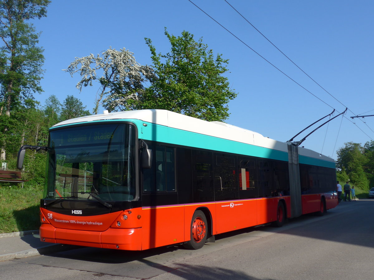 (192'911) - VB Biel - Nr. 58 - Hess/Hess Gelenktrolleybus am 6. Mai 2018 in Biel, Vorhlzli