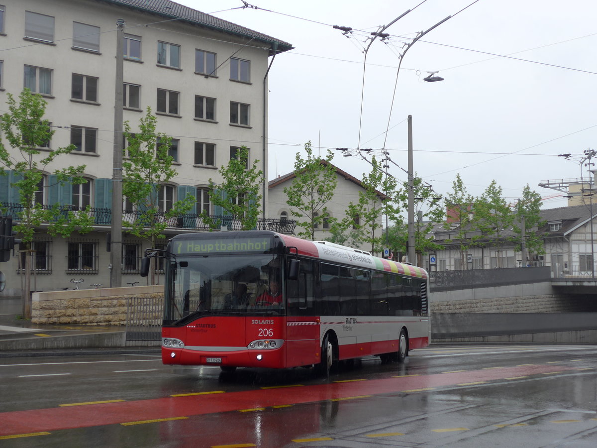 (192'940) - SW Winterthur - Nr. 206/ZH 730'206 - Solaris am 10. Mai 2018 beim Hauptbahnhof Winterthur