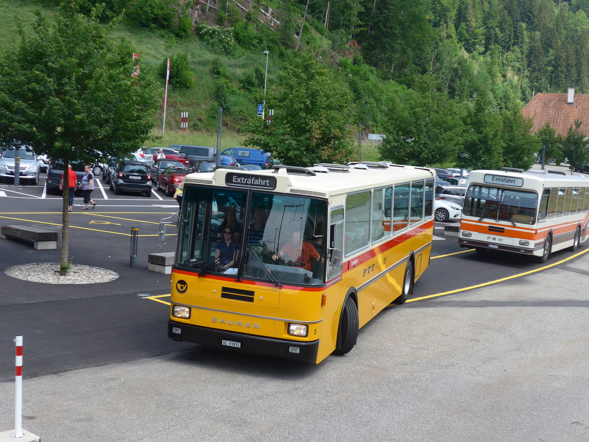 (193'730) - Kolb, Grasswil - Nr. 3/BE 93'915 - Saurer/R&J (ex Schmocker, Stechelberg Nr. 3; ex Nr. 1; ex Gertsch, Stechelberg Nr. 1) am 3. Juni 2018 in Trubschachen, Kambly