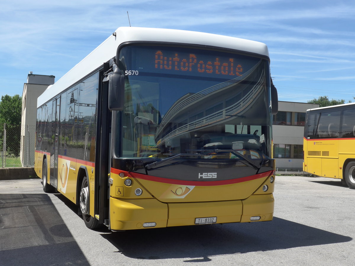 (193'840) - Autopostale, Mendrisio - TI 8332 - Scania/Hess am 9. Juni 2018 in Mendrisio, Garage