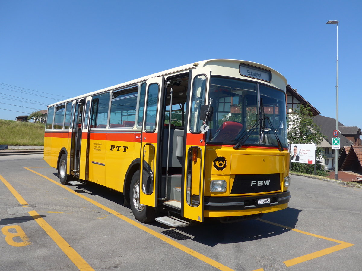 (194'478) - Birchler, Remetschwil - AG 54'039 - FBW/Tscher (ex Gerber, Winkel; ex Eggenberger, Mriken; ex Tanner, Bubendorf; ex P 24'803) am 1. Juli 2018 beim Bahnhof Biglen