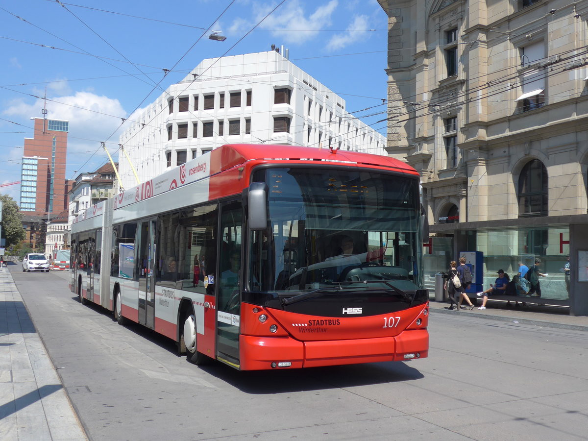 (194'639) - SW Winterthur - Nr. 107 - Hess/Hess Gelenktrolleybus am 7. Juli 2018 beim Hauptbahnhof Winterthur