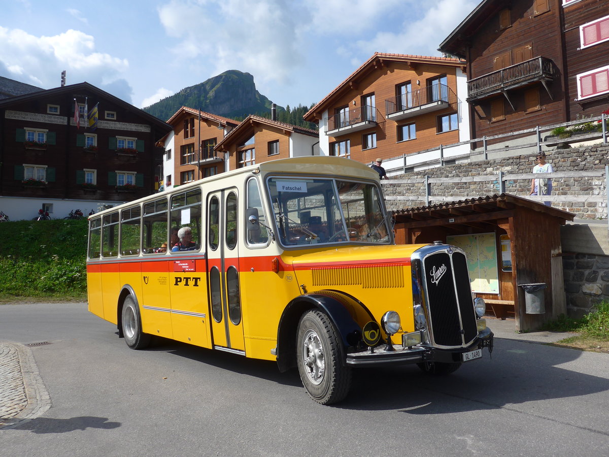 (194'811) - Biegger, Uster - Nr. 10/GL 1490 - Saurer/R&J (ex Sidler, Sempach) am 15. August 2018 in Tschiertschen, Kehrplatz