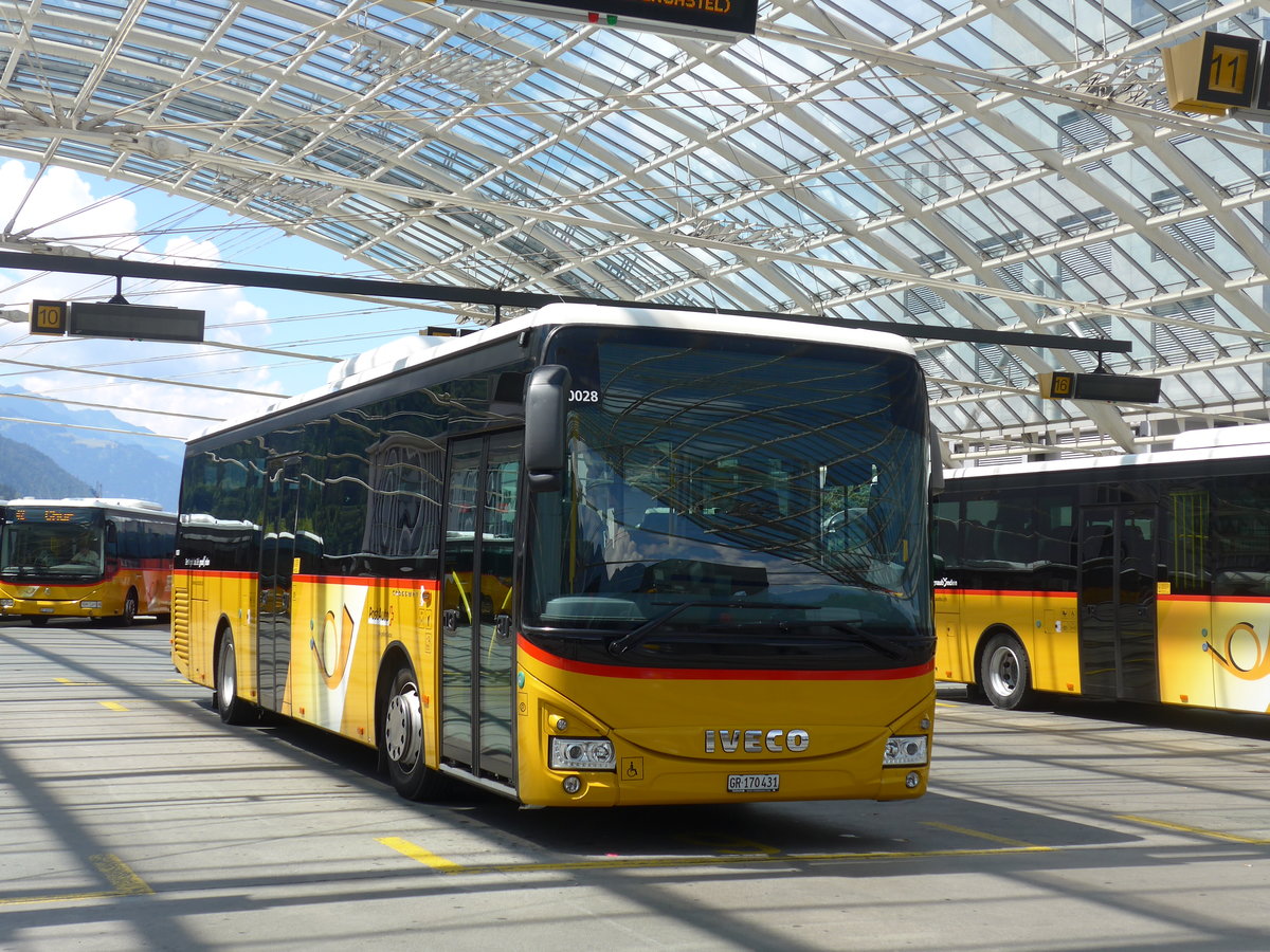 (194'839) - PostAuto Graubnden - GR 170'431 - Iveco am 15. Juli 2018 in Chur, Postautostation