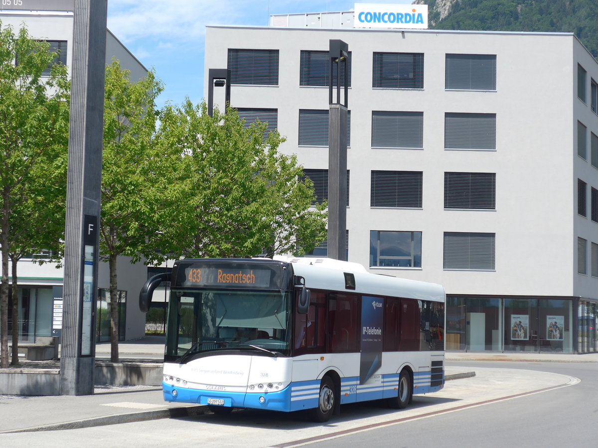 (194'845) - BSW Sargans - Nr. 328/SG 297'512 - Solaris am 15. Juli 2018 beim Bahnhof Sargans