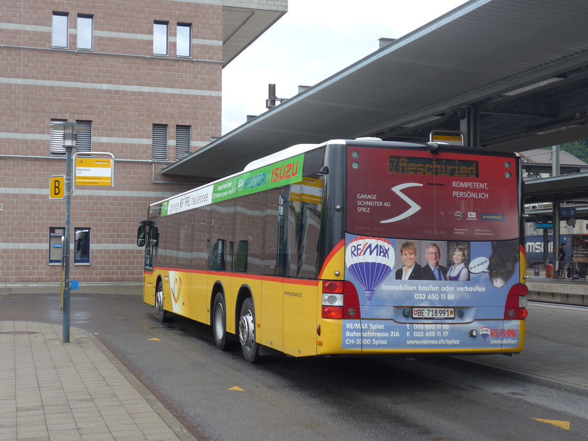 (194'951) - PostAuto Bern - BE 718'991 - MAN am 21. Juli 2018 beim Bahnhof Spiez