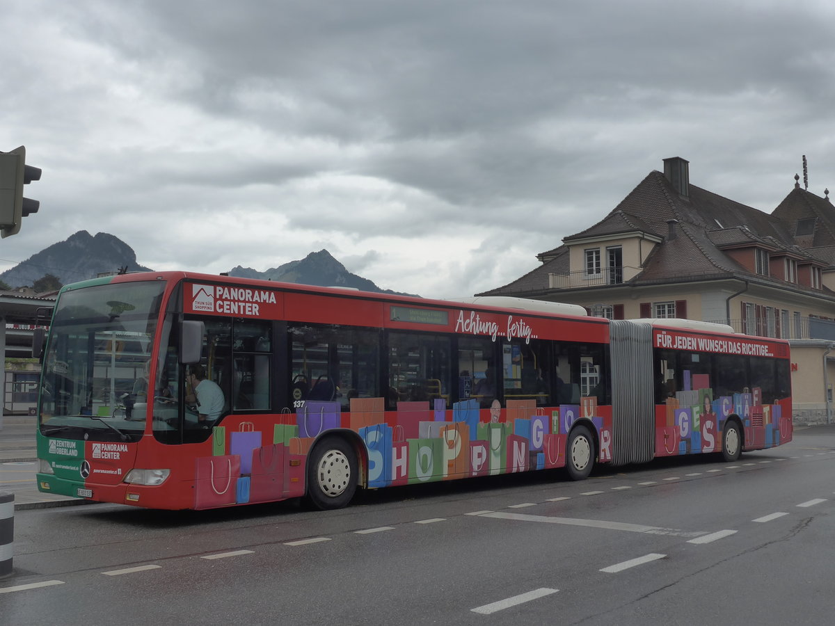 (194'953) - STI Thun - Nr. 137/BE 801'137 - Mercedes am 21. Juli 2018 beim Bahnhof Spiez