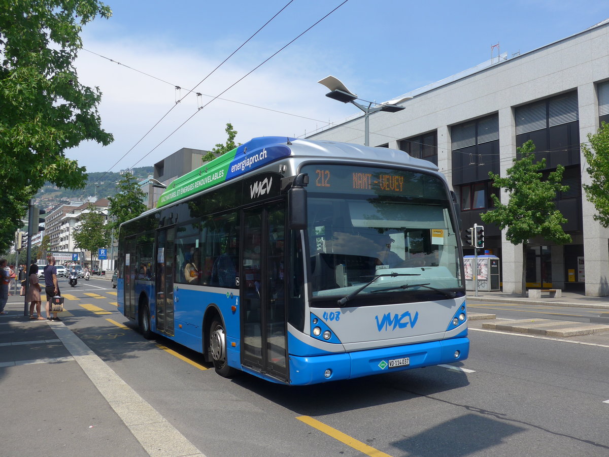 (195'697) - VMCV Clarens - Nr. 408/VD 114'037 - Van Hool (ex Nr. 108) am 6. August 2018 beim Bahnhof Vevey