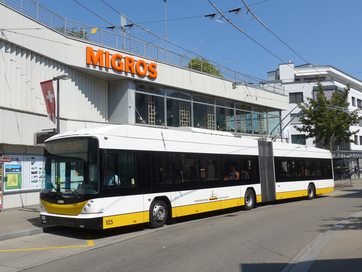 (196'113) - VBSH Schaffhausen - Nr. 105 - Hess/Hess Gelenktrolleybus am 20. August 2018 in Neuhausen, Zentrum