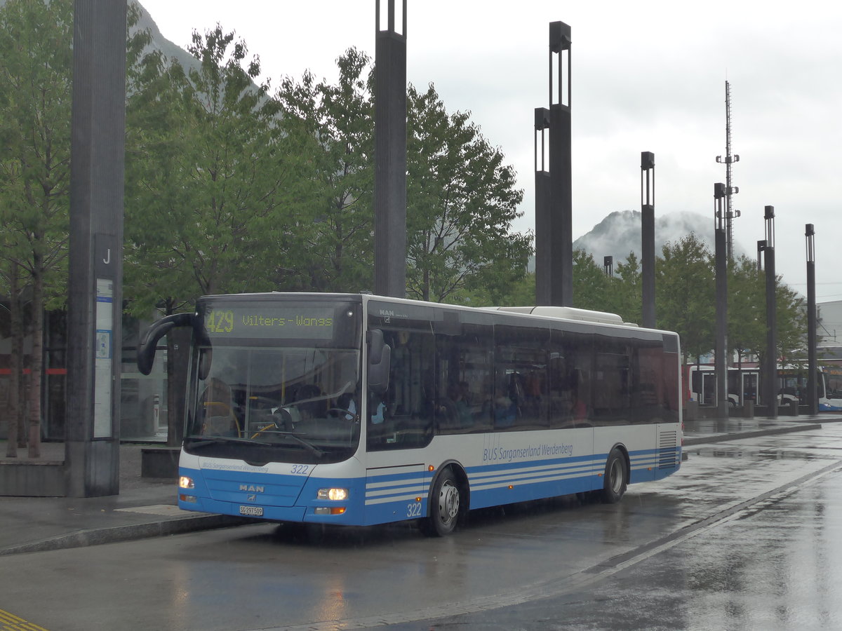 (196'259) - BSW Sargans - Nr. 322/SG 297'509 - MAN/Gppel am 1. September 2018 beim Bahnhof Sargans