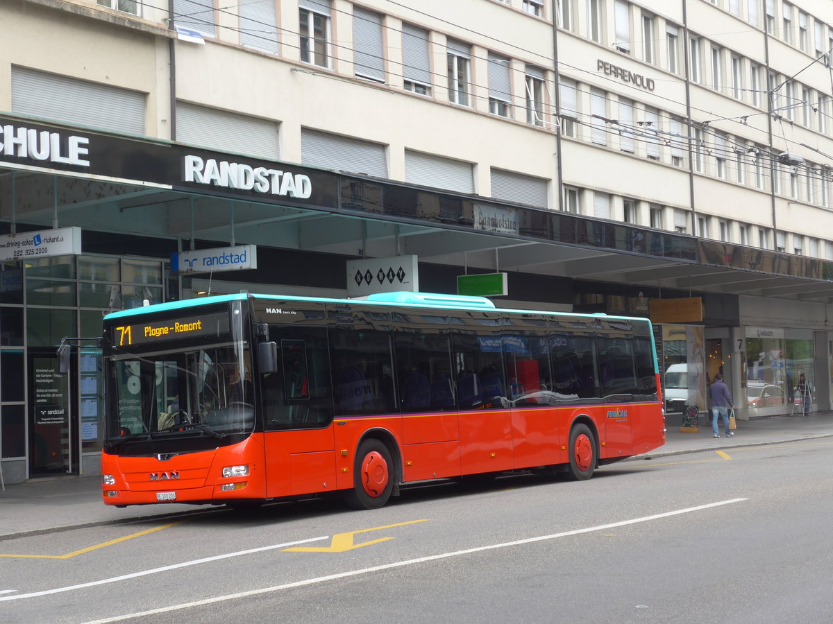 (196'477) - Funi-Car, Biel - Nr. 3/BE 100'203 - MAN am 3. September 2018 beim Bahnhof Biel