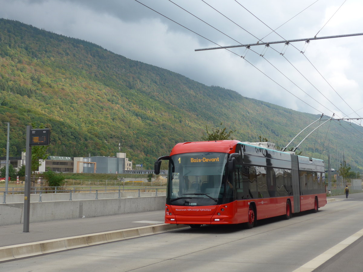 (196'478) - VB Biel - Nr. 93 - Hess/Hess Gelenktrolleybus am 3. September 2018 in Biel, Stadien