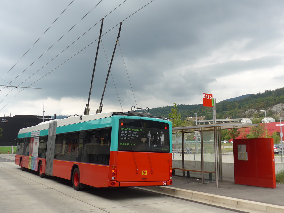 (196'490) - VB Biel - Nr. 52 - Hess/Hess Gelenktrolleybus am 3. September 2018 in Biel, Stadien